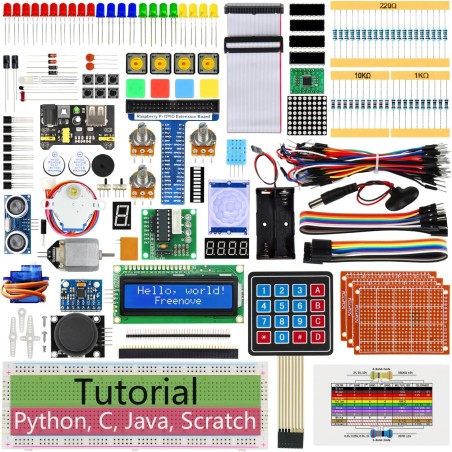 Freenove Ultimate Starter Kit for Raspberry Pi 5 4 B 3 B+ 400 Zero 2 W, 962-Page Detailed Tutorial, Python C Java Scratch Proces