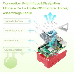 iRasptek Raspberry Pi 5 Kit de démarrage 4Go - Édition OS-Bookworm de 64Go préinstallée (boîtier Rouge et Blanc)