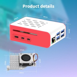 iRasptek Raspberry Pi 5 Kit de démarrage 16Go - Édition OS-Bookworm de 64Go préinstallée (boîtier Rouge et Blanc)