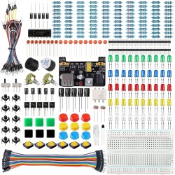 Miuzei Kit de démarrage de Base pour Arduino avec Carte connectée, Module d'alimentation, câble de Jumper, resistors, LED, Planc