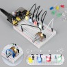 Miuzei Kit de démarrage de Base pour Arduino avec Carte connectée, Module d'alimentation, câble de Jumper, resistors, LED, Planc