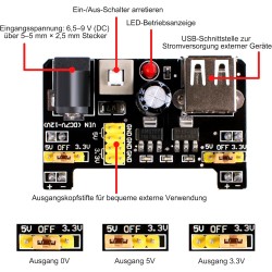 Miuzei Kit de démarrage de Base pour Arduino avec Carte connectée, Module d'alimentation, câble de Jumper, resistors, LED, Planc