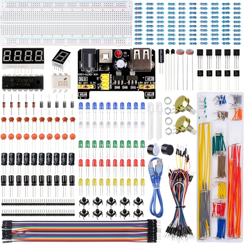 Miuzei Breadboard Kit Composant Electronique Starter Compatible avec Arduino,pour Raspberry Pi Inclure Plaque essai Potentiometr