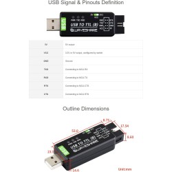 Waveshare Industrial USB to TTL Converter Original CH343G Onboard with Multi Protection Circuits Multi Systems Support