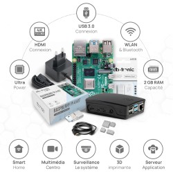Raspberry Pi 4 2 Go Starter Kit Noir | Alimentation Officielle 15W | Boîtier Officiel | Carte mémoire de 64 Go | Câble 4k Micro 