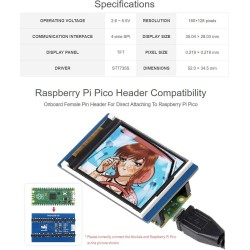 Waveshare 1.8inch LCD Display Module for Raspberry Pi Pico 65K RGB Colors 160×128 Pixels SPI Interface Comes with Raspberry Pi P