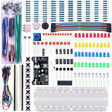 ELEGOO Kit Électronique Mis à Jour avec Module d'alimentation, Câbles Jumpers, Potentiomètre de précision, Plaque de Test 830 Po