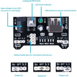 ELEGOO Kit Électronique Mis à Jour avec Module d'alimentation, Câbles Jumpers, Potentiomètre de précision, Plaque de Test 830 Po