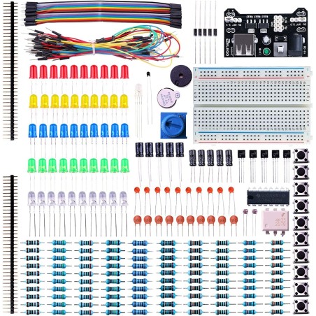 ELEGOO Fun Kit Composant Électronique Breadboard Câble Resistor Capacitor LED Potentiomètre, Kit d'apprentissage, Mega
