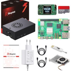 iRasptek Raspberry Pi 5 Kit de démarrage 16Go - Édition OS-Bookworm de 256Go préinstallée (boîtier Aluminium)