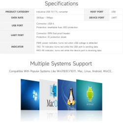 Waveshare Industrial USB to TTL Converter Original FT232RNL Onboard Multi Protection Circuits and Systems Support