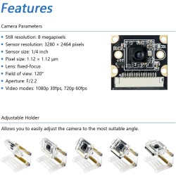 Freenove 8MP Camera for Raspberry Pi 5 4 B 3 B+ A+ Zero 2 W Jetson Nano with Adjustable Holder and Ribbon Cable, 120° Viewing An
