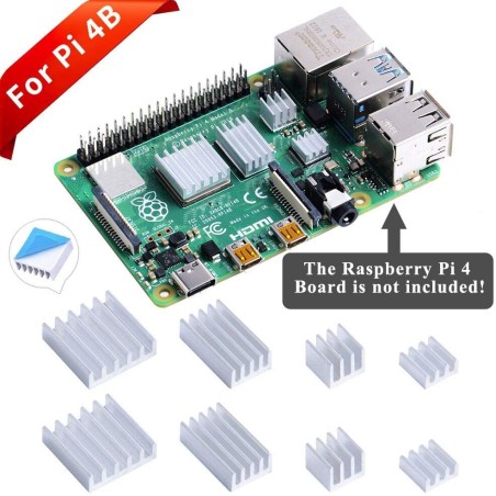 GeeekPi 8PCS Dissipateurs de Chaleur pour Raspberry Pi 4 Modèle B,Raspberry Pi Dissipateurs de Chaleur en Aluminium avec Ruban A