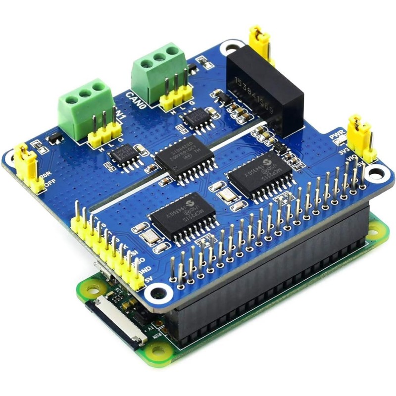 Waveshare 2-Channel Isolated Can Expansion Hat for Raspberry Pi with MCP2515 + SN65HVD230 Dual Chips Solution and Multi Onboard 