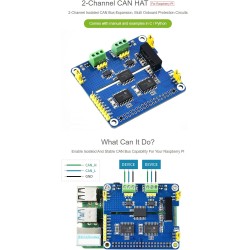 Waveshare 2-Channel Isolated Can Expansion Hat for Raspberry Pi with MCP2515 + SN65HVD230 Dual Chips Solution and Multi Onboard 