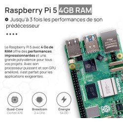 Raspberry Pi 5 4 Go Starter-Kit Noir | Bloc d'alimentation USB-C 27 W | Boîtier avec Ventilateur | Carte mémoire 64 Go | Câble M