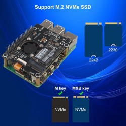 ZDE ZP583 PoE+ HAT PCIe to M.2 Key M NVMe SSD Adapter Board Power Over Ethernet with Aluminum Heatsink Onboard Cooling Fan for R