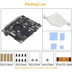 ZDE ZP583 PoE+ HAT PCIe to M.2 Key M NVMe SSD Adapter Board Power Over Ethernet with Aluminum Heatsink Onboard Cooling Fan for R