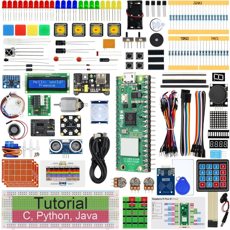 Freenove Ultimate Starter Kit for Raspberry Pi Pico 2 W (Included), Dual Arm Cortex-M33 and Dual Hazard3 RISC-V Microcontroller,