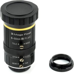 Waveshare Quality Industrial Zoom Lens 8-50mm Adjustable Focal Length with Adjustable Angle of View C-Mount Compatible with Rasp