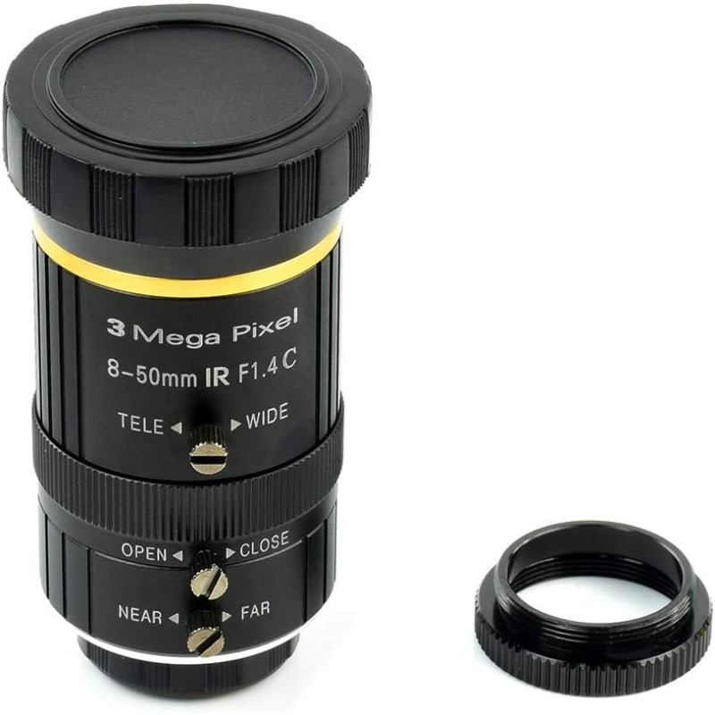 Waveshare Quality Industrial Zoom Lens 8-50mm Adjustable Focal Length with Adjustable Angle of View C-Mount Compatible with Rasp