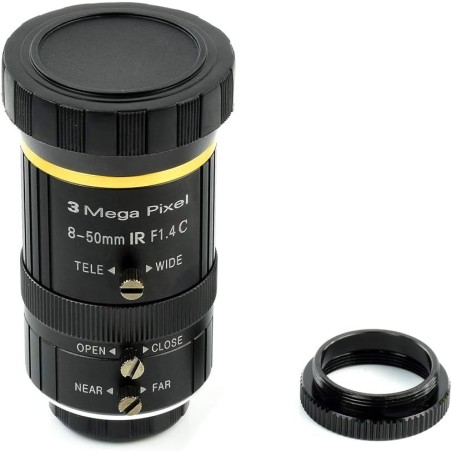 Waveshare Quality Industrial Zoom Lens 8-50mm Adjustable Focal Length with Adjustable Angle of View C-Mount Compatible with Rasp