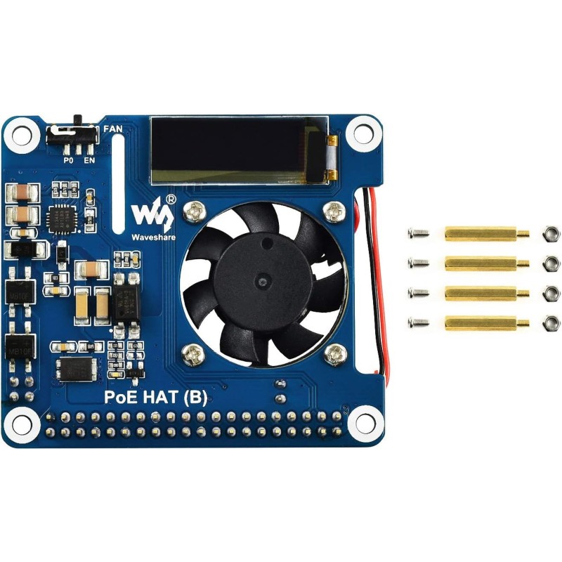 Power Over Ethernet Hat (B) PoE Hat for Raspberry Pi 4 B/3 B+,802.3af-Compliant,37V ~ 57V DC Input,5V 2.5A DC Input, Onboard 0.9
