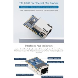 Waveshare ttl uart to ethernet mini module, immersion or design, low power consumption, support tcp/udp communication, modbus ga