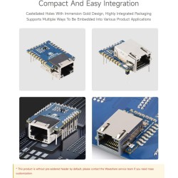 Waveshare ttl uart to ethernet mini module, immersion or design, low power consumption, support tcp/udp communication, modbus ga