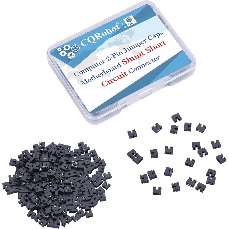 CQRobot 200 Pièces Noir Standard Ordinateur Jumper Cap Header Pin Shunt Shorting 2P Connector Top Opening 2,0mm. Utilisé pour Ar