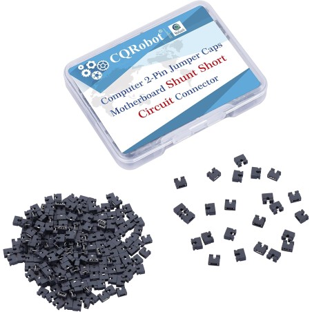 CQRobot 200 Pièces Noir Standard Ordinateur Jumper Cap Header Pin Shunt Shorting 2P Connector Top Opening 2,0mm. Utilisé pour Ar