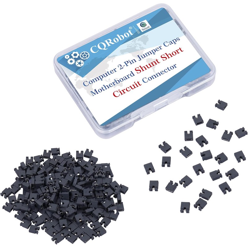 CQRobot 200 Pièces Noir Standard Ordinateur Jumper Cap Header Pin Shunt Shorting 2P Connector Top Opening 2,54mm. Utilisé pour A