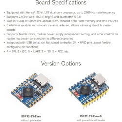 Waveshare ESP32-S3 Mini Development Board, Based on ESP32-S3FH4R2 Dual-Core Processor, 240MHz Running Frequency, 2.4GHz Wi-FI & 