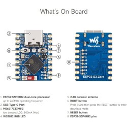 Waveshare ESP32-S3 Mini Development Board, Based on ESP32-S3FH4R2 Dual-Core Processor, 240MHz Running Frequency, 2.4GHz Wi-FI & 
