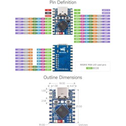 Waveshare ESP32-S3 Mini Development Board, Based on ESP32-S3FH4R2 Dual-Core Processor, 240MHz Running Frequency, 2.4GHz Wi-FI & 