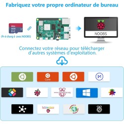 iRasptek Kit de démarrage Raspberry Pi 4B 4Go RAM - Édition 64Go SD, Noobs préinstallé