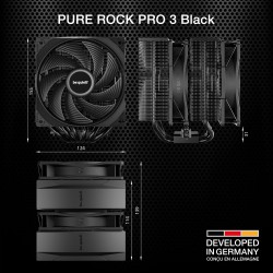 Be quiet! pure rock pro 3 noir ventirad radiateur, très haute performance de refroidissement, 6 caloducs noirs 6 mm haute perfor
