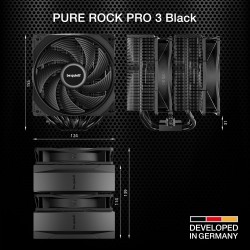 Be quiet! pure rock pro 3 argent ventirad radiateur, très haute performance de refroidissement, 6 caloducs plaqués nickel 6 mm h