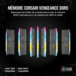 Corsair Vengeance RGB DDR5 RAM 64Go (2x32Go) 6000MHz CL30 AMD Expo Intel XMP 3.0 Mémoire d'Ordinateur – Gris (CMH64GX5M2B6000Z30