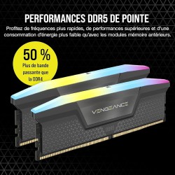 Corsair Vengeance RGB DDR5 RAM 64Go (2x32Go) 6000MHz CL30 AMD Expo Intel XMP 3.0 Mémoire d'Ordinateur – Gris (CMH64GX5M2B6000Z30