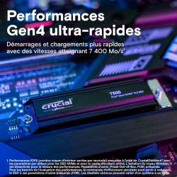 Crucial T500 SSD 2To PCIe Gen4 NVMe M.2 avec Dissipateur, Jusqu’à 7400 Mo/s, Compatible PlayStation 5, TLC NAND, Ordinateur de B