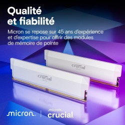 Crucial Pro RAM DDR5 32Go Kit (2x16Go) 6000MHz CL36, Overclocking Gaming, Intel XMP 3.0 / AMD Expo, PC Mémoire, Blanc - CP2K16G6