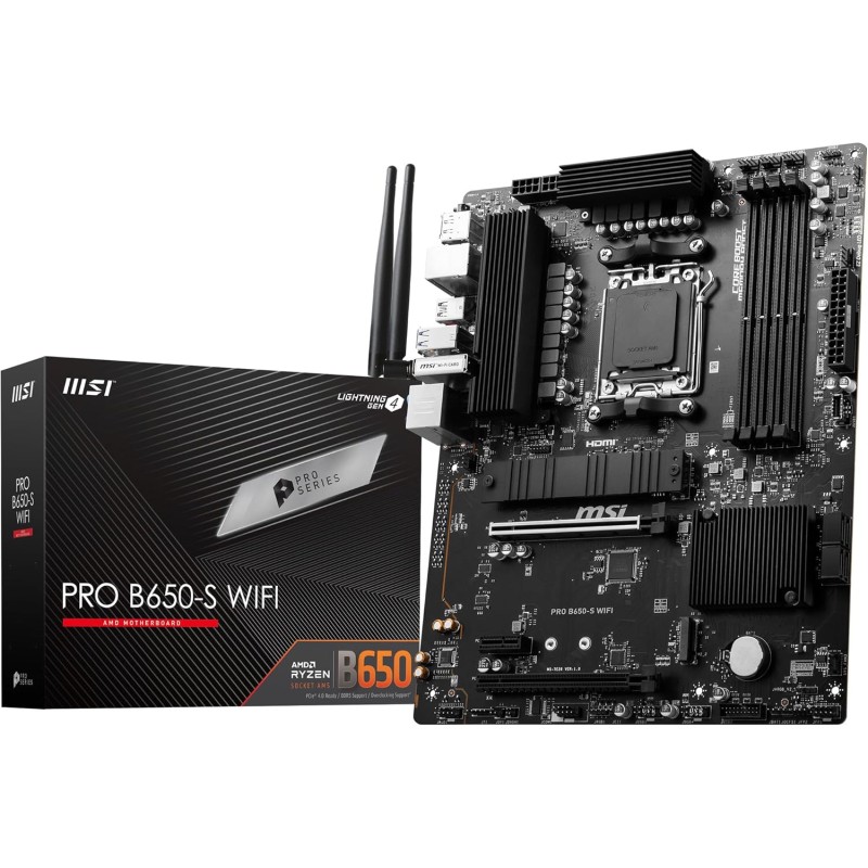 MSI Pro B650-S WiFi Carte mère, ATX - pour Les processeurs AMD Ryzen 9000, 8000 & 7000, AM5 - DDR5 Memory Boost 6000+MHz/OC, 2 x