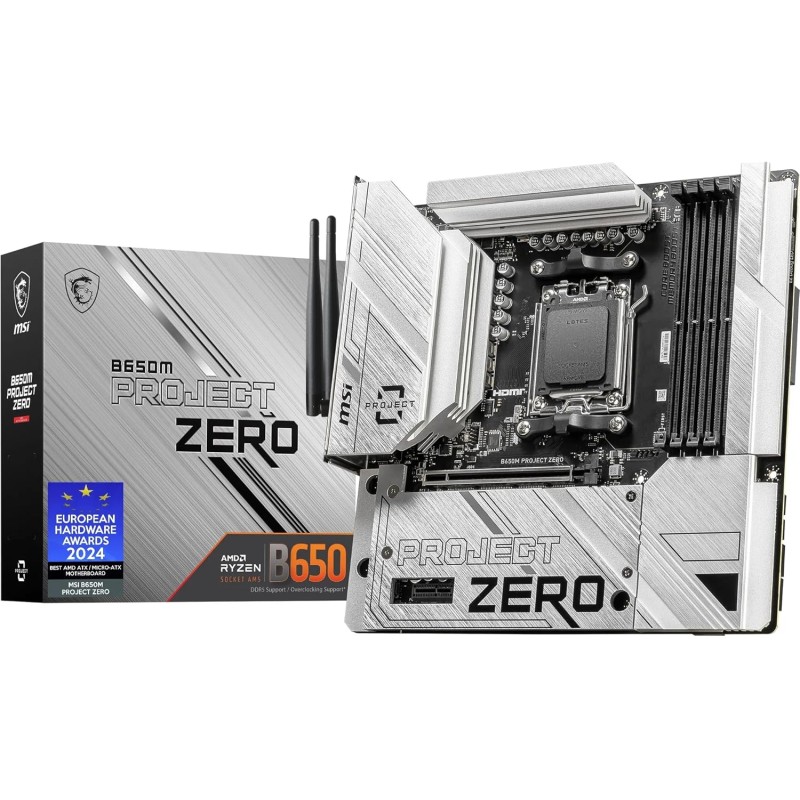 MSI B650M Project Zero Carte-mère Micro-ATX à connecteurs arrière - pour processeurs AMD Ryzen 7000 à 9000, AM5 - Alimentation d