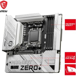 MSI B650M Project Zero Carte-mère Micro-ATX à connecteurs arrière - pour processeurs AMD Ryzen 7000 à 9000, AM5 - Alimentation d