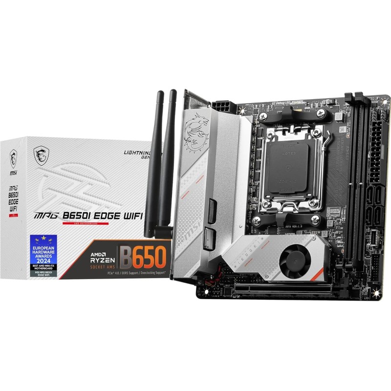 MSI MPG B650I Edge WiFi Carte mère, Mini-ITX - pour Processeurs AMD Ryzen 7000 à 9000, AM5 - VRM 8 Phases directes, SPS 80 A, DD