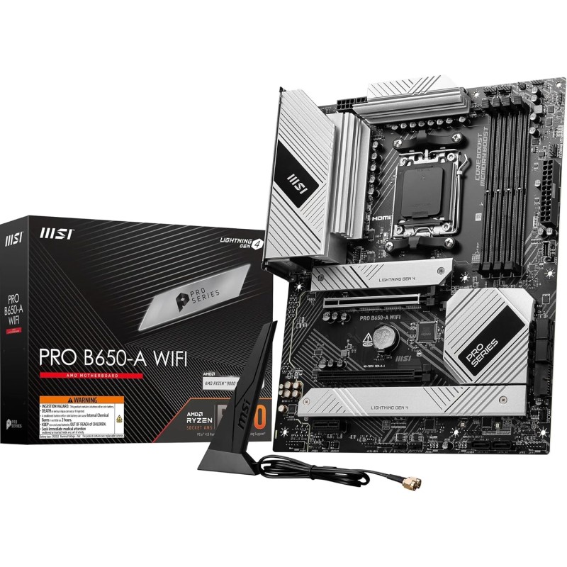 MSI Pro B650-A WiFi Carte mère, ATX - pour processeurs AMD Ryzen 9000, 8000 & 7000, AM5 - DDR5 Memory Boost 7600+MHz/OC, 2 x PCI