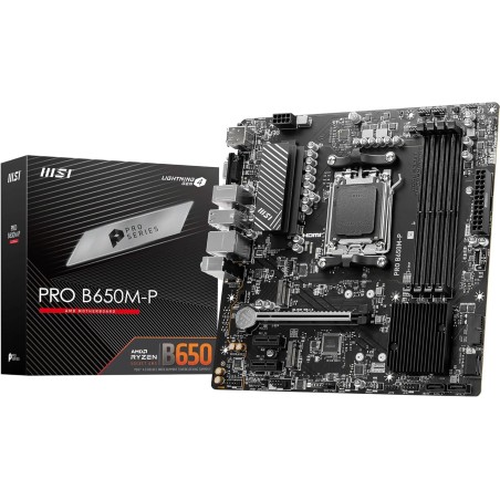 MSI Pro B650M-P Carte Mère, Micro-ATX - pour Processeurs AMD Ryzen 9000, 8000 & 7000, AM5 - DDR5 Memory Boost 6000+MHz/OC, 1 x P