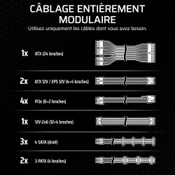 Corsair rm1000x alimentation atx entièrement modulaire et silencieuse – conformité atx 3.1 – prise en charge pcie 5.1 – efficaci