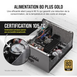 Corsair rm750x 80 plus or 750 watts bloc d’alimentation atx entièrement modulaire (ventilateur à lévitation magnétique de 135 mm